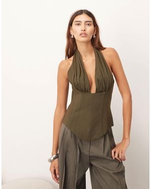 ARRANGE Tailored Plunge Halter Top - Green