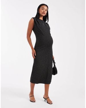 Mama.licious Mamalicious Maternity Glitter Slash Neck Sleeveless Midi Dress - Black