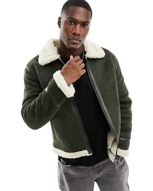 Only Sons Faux Suede Aviator Jacket With Borg Lining in Black for Men Lyst