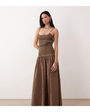 ASOS Asos Design Tall Crinkle Maxi Dress With Shirred Dropped Waist - Brown