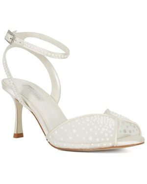 Dune Musing Embellished Mesh Ankle Strap Heels - White
