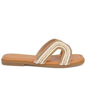 SEQWL Diamante Everyday Slip On Slide Sandals - Brown