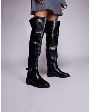 River Island Buckle Over The Knee Boots - Black