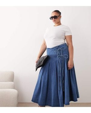 ARRANGE Falda Vaquera Midi Plisada Con Detalle De Lazada De Curve - Azul