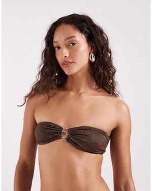 Motel Sorawa Co-ord Spiral Bead Bandeau Bikini Top - Brown
