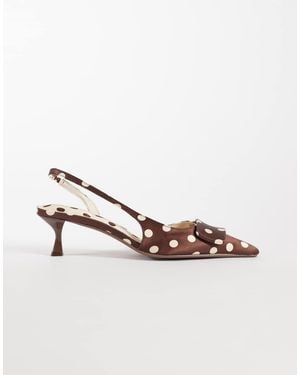 River Island Polkadot Slingback Heels - Natural