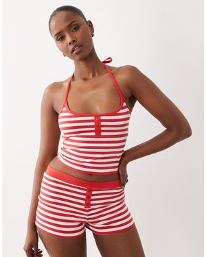 The Frolic Exclusive Halterneck Button Through Top Co-Ord - Red