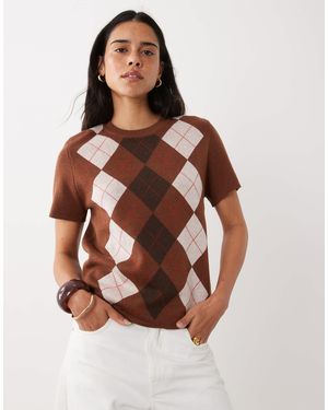 Mango Short Sleeve Knitted Top - Brown