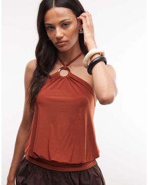 Reclaimed Vintage Cinched Waist Halter Top - Red