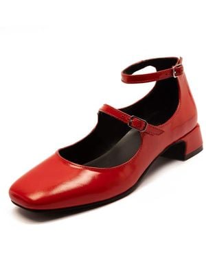 OFF THE HOOK Zapatos Rojos Para Mujer Estilo Merceditas Con Tacón Grueso De Cuero Fleet De
