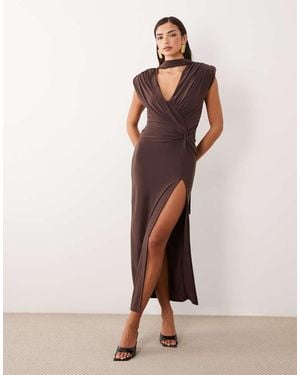 ASOS Shoulder Pad Maxi Dress - Brown