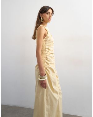 TOPSHOP Ruched Sleeveless Midi Dress - Natural