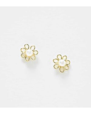 Kingsley Ryan Flower Stud Earrings With Embellishment - Metallic