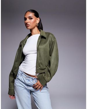 Aria Cove Faux Suede Collared Cropped Bomber Jacket - Gray