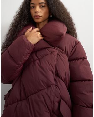 TOPSHOP Funnel Neck Mid Length Puffer Jacket - Red