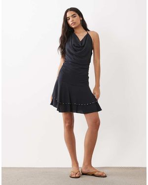 Mango Teen Cowl Neck Mini Dress With Mirrors - Blue