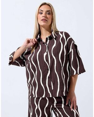Yours Clothing Printed Boxy Shirt - Brown