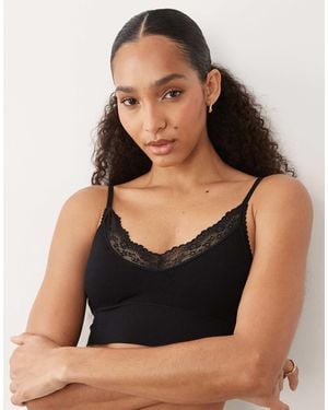 Cotton On Seamless Longline Lace Trim Bralette - Black