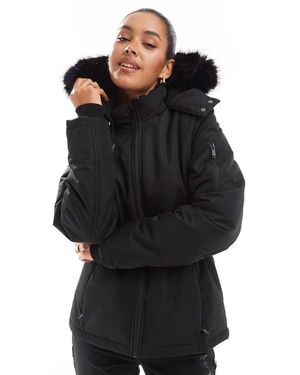 Threadbare Abrigo Con Cinturón Y Capucha Piel Sintética De Ski - Negro