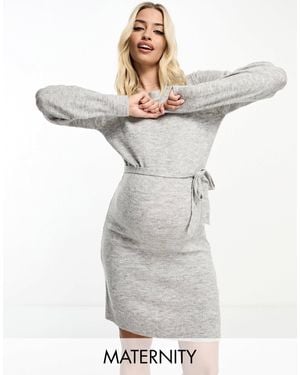 Mama.licious Mamalicious Maternity Knitted Midi Dress With Belt - White