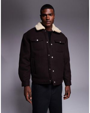 ASOS Relaxed Wool-look Harrington Jacket With Borg Lining - Blue