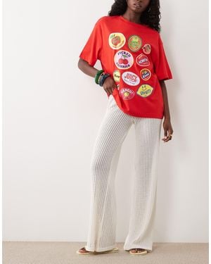 ASOS Crochet Jersey Micro Waistband Trouser Co-Ord - White