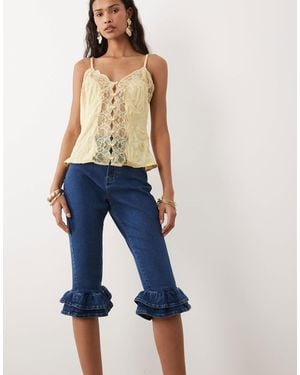 ASOS Denim Capri Pant With Ruffle Hem Co-ord - Blue