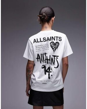 AllSaints T-Shirt Boyfriend Bianca Con Grafica Stile Poster - Grigio