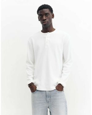 Pull&Bear Waffelstrick-langarm-t-shirt - Weiß