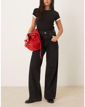 Y.A.S Jean ample avec sangles d'ajustement à boucle sur la taille - foncé délavé - Rouge