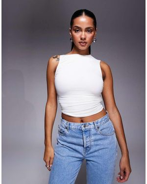 Oh Polly Kirbie Asymmetric Ruched Tank Top - Blue