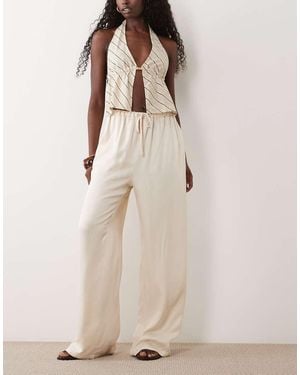 ASOS Satin Wide Leg Trouser - Natural