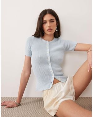 Pretty Lavish Scallop Detail Knitted Short Sleeve Cardigan - Multicolour