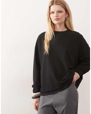 Noisy May Sudadera De Manga Larga Con Bajo De Encaje De - Negro