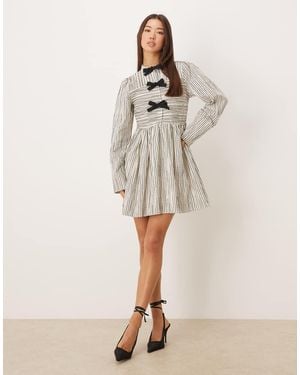 Ghospell Cotton Rich Triple Bow Mini Dress - Natural