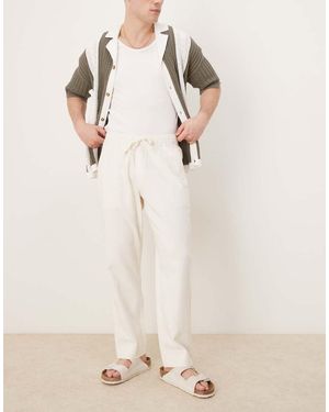 Abercrombie & Fitch Pantalones Blancos Holgados Con Cordón Ajustable De Lino De -Negro - Neutro