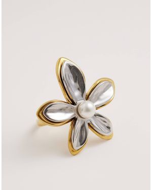 Kaiia Exclusive 18k Gold Plated Stainless Steel Adjustable Flower Ring - Natural