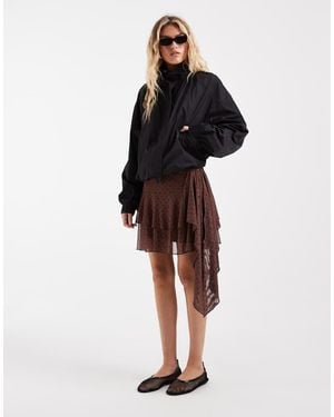 BRONZE SNAKE Double Layer Ruffle Mini Skirt - Brown