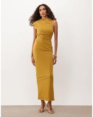 ASOS Asos design tall maxikleid mit hohem ausschnitt, asymmetrisch und gerafft - Mettallic