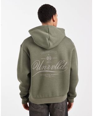 ASOS Sweat à capuche décontracté imitation néoprène coupe carrée à inscription - kaki - Vert