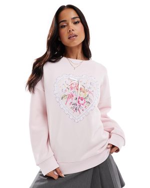 Miss Selfridge Tapestry Heart Bow Printed Sweatshirt - Pink