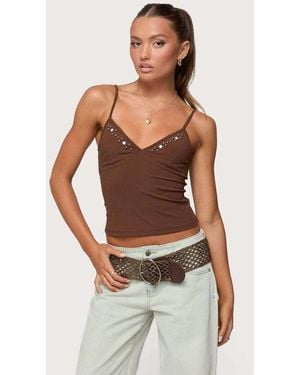 Edikted Holland Bead V Neck Tank Top - Brown
