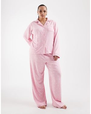 Loungeable Curve superweiches jersey-pyjama-set mit reversoberteil und hose - Pink