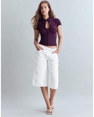 Stradivarius Cut-out Short Sleeve Shirt - White