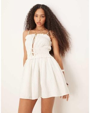 Iisla & Bird Shirred Tie Front Mini Dress - White