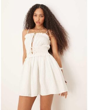 Iisla & Bird Shirred Tie Front Mini Dress - White