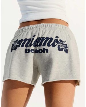 Bershka Embroidered Fleece Shorts - Grey