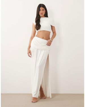 Wanderdoll Athena Sculpting Second Skin Drape Detail Split Maxi Skirt - Natural