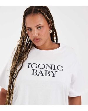 ASOS Asos Design Curve Longline Heavyweight T-shirt With Iconic Slogan - White