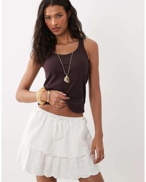 ASOS Tassel Detail Jersey Broderie Mini Skirt - White